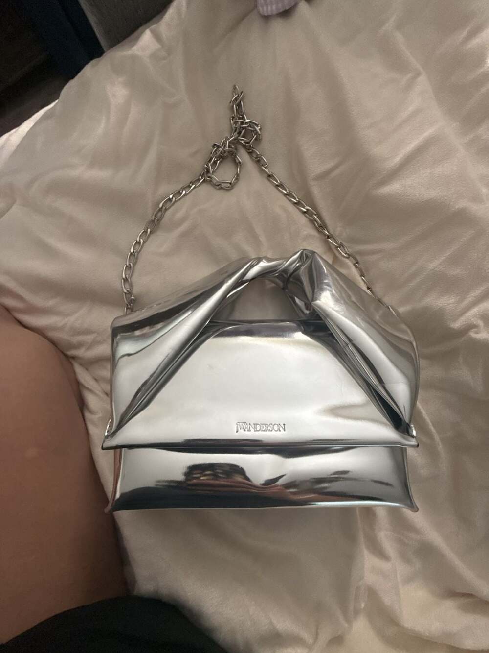 JW Anderson Silver Metallic Twister Chain Shoulder Bag